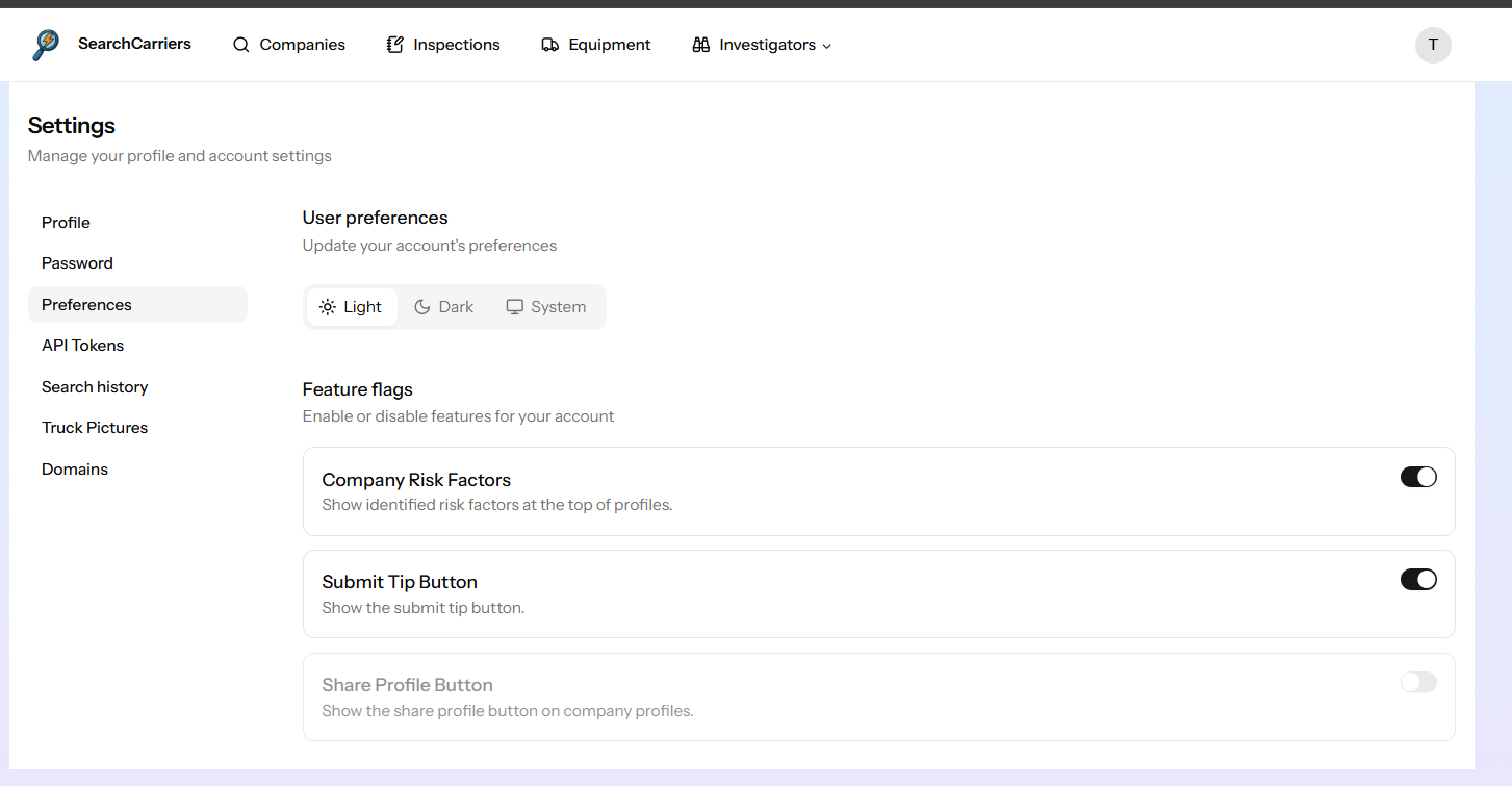 Profile preference flags